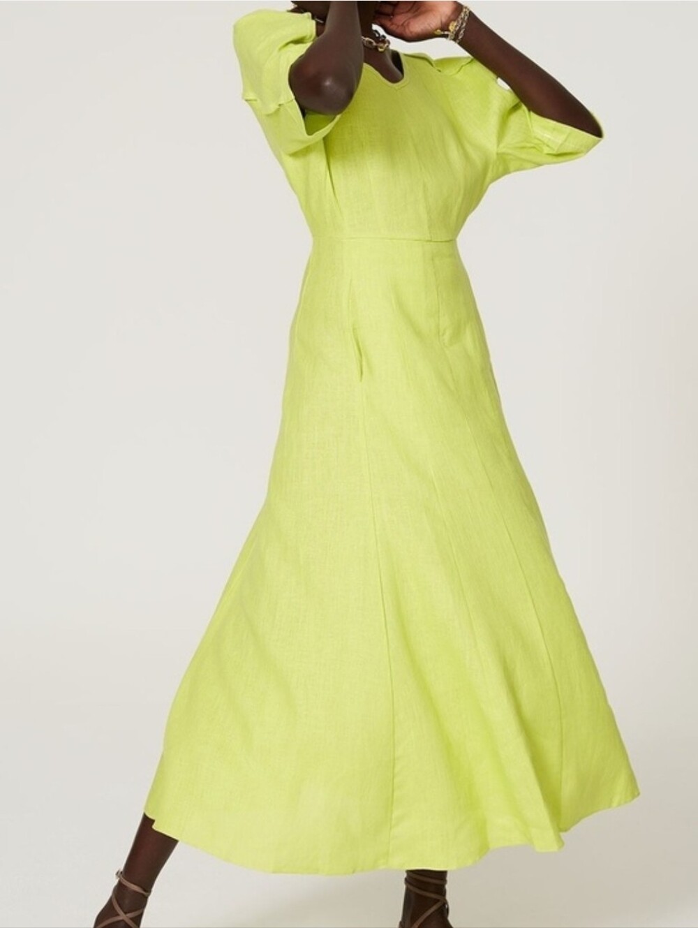 Mara Hoffman Chartreuse V-Neck Hemp Midi Dress